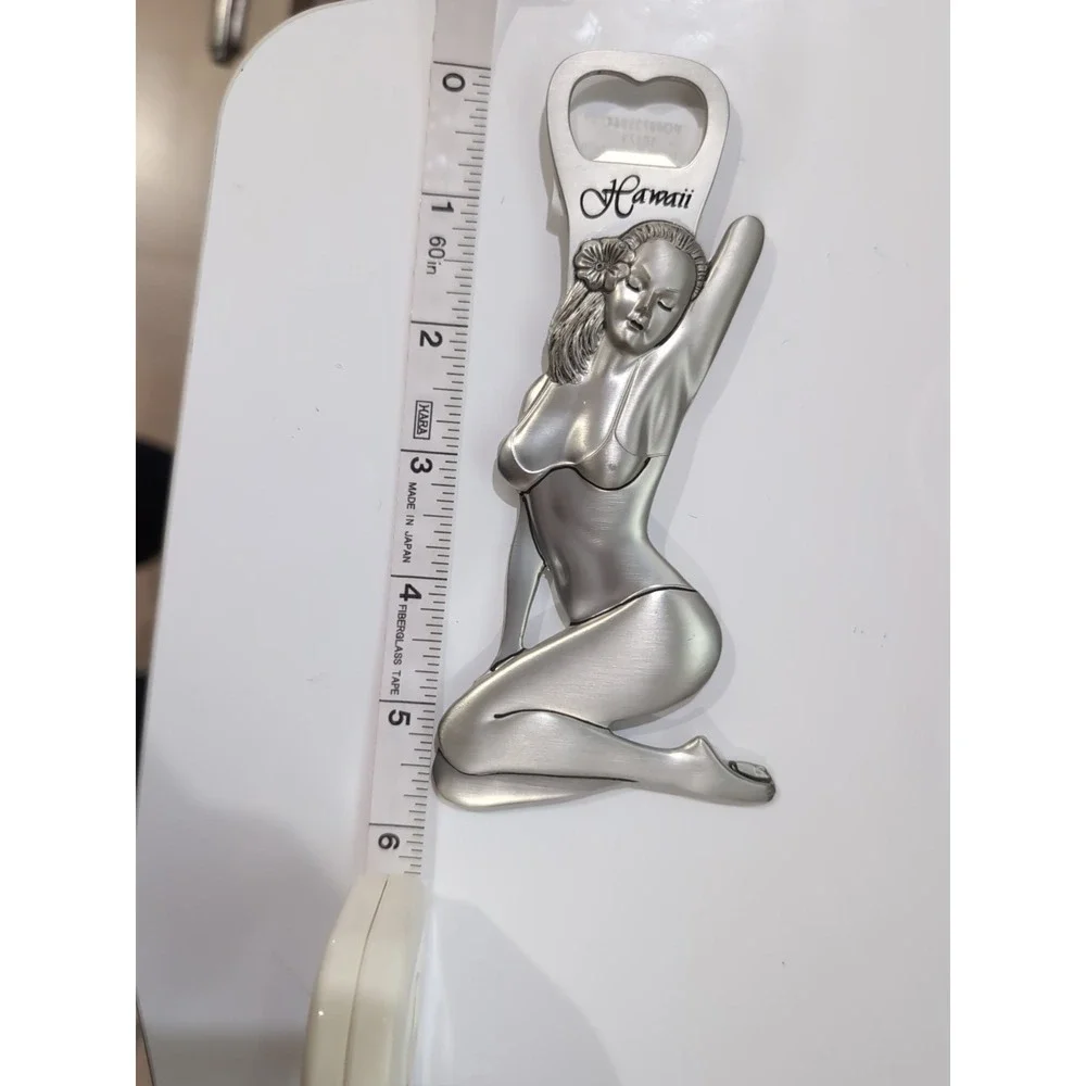 Hawaii Beer Bottle Opener WomanBikini‎ Tropical Flower Pewter Magnet 6